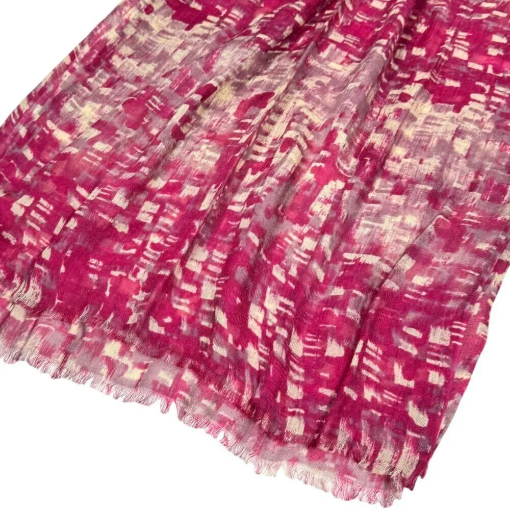 Abstract Print Scarf Pashmina  Wrap Shawl Pink White Fringe Contemporary